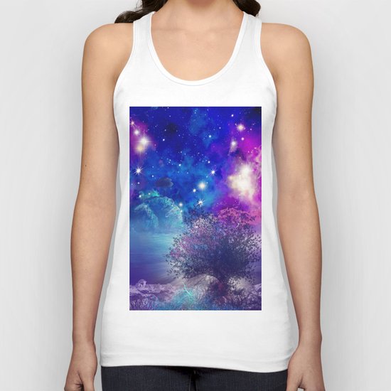 purple blue galaxy landscape Unisex Tank Top