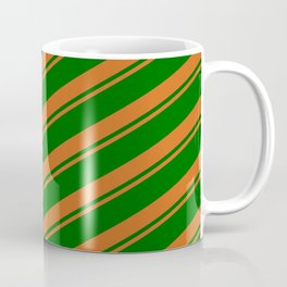 [ Thumbnail: Chocolate & Dark Green Colored Striped Pattern Coffee Mug ]