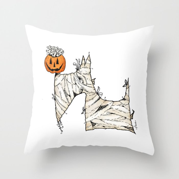 Scottie Mummy Dog Halloween Throw Pillow