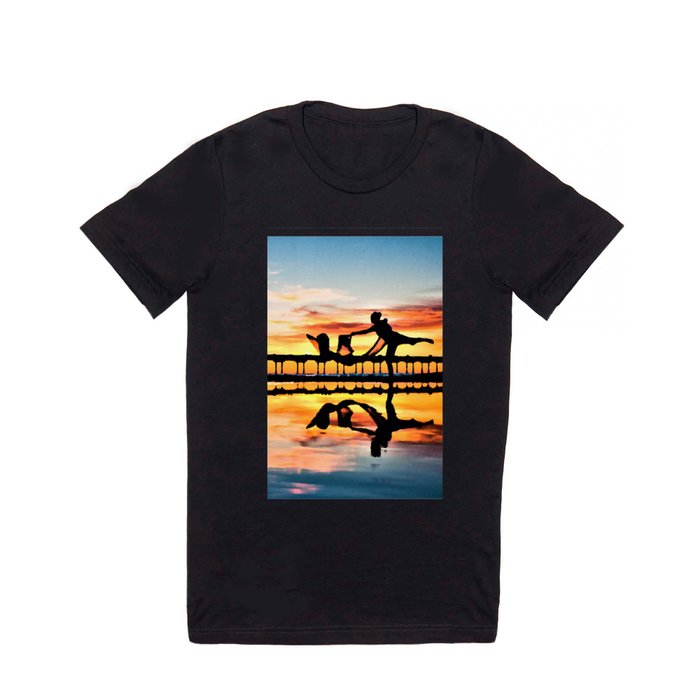 Dancer on Beach Reflection Sunset Digital Oil Painting T Shirt