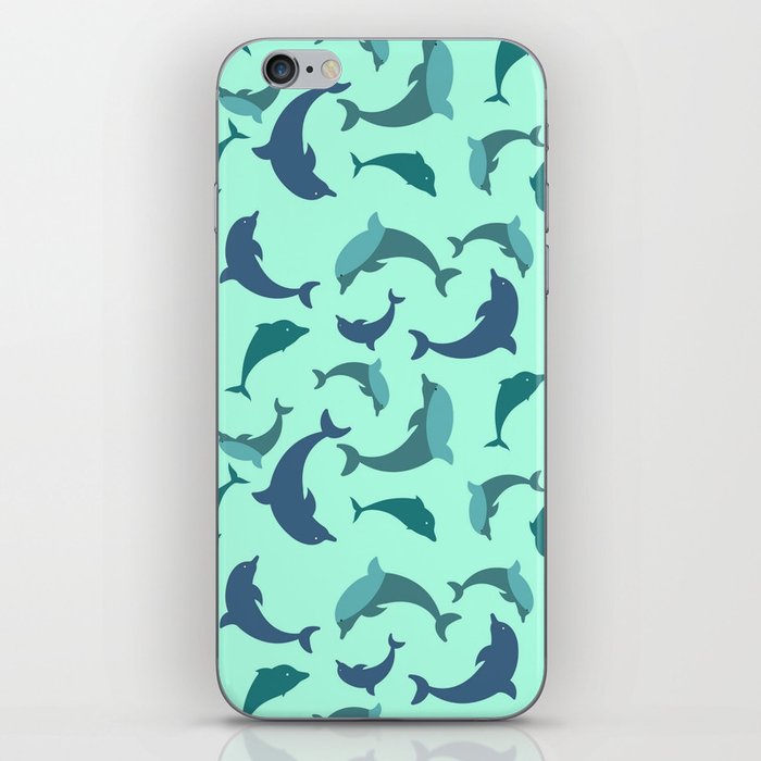 Playful Dolphins on Aquamarine Background iPhone Skin
