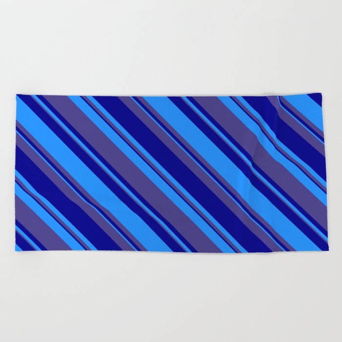 Dark Slate Blue, Dark Blue & Blue Colored Stripes Pattern Beach Towel