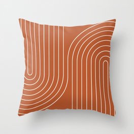 Minimal Line Curvature IX Red Mid Century Modern Arch Abstract Throw Pillow