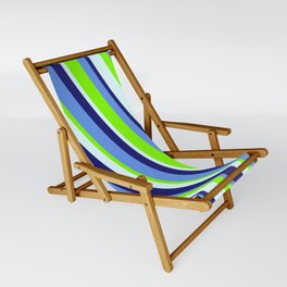 [ Thumbnail: Cornflower Blue, Chartreuse, Light Cyan, and Midnight Blue Colored Lined Pattern Sling Chair ]