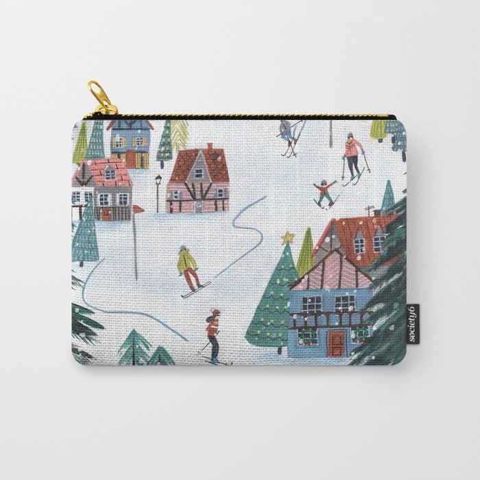 Skiing Winter Village Carry-All Pouch