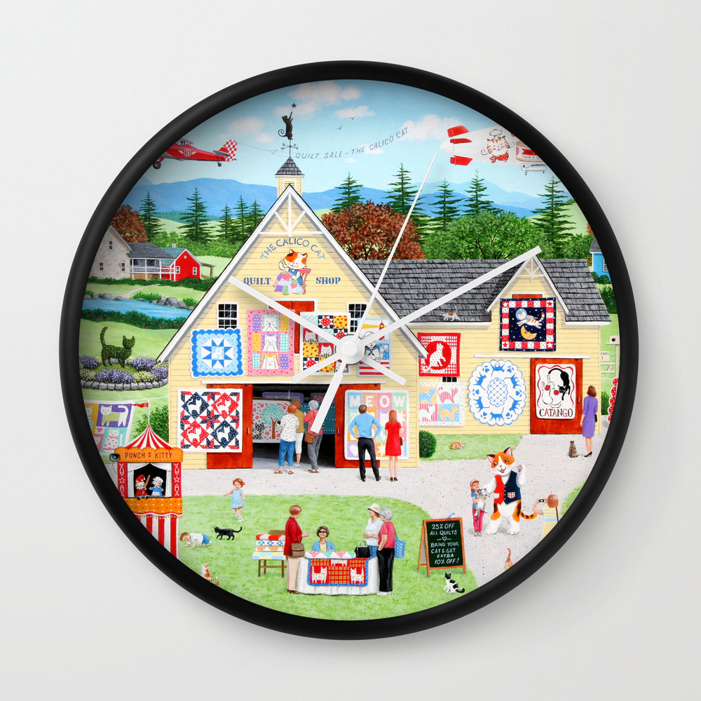 The Calico Cat Quilt Shop Wall Clock By Kirbeekatz Society6