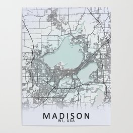 Madison, WI, USA, White, City, Map Poster