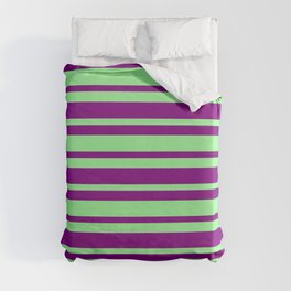 [ Thumbnail: Green and Purple Colored Lined Pattern Duvet Cover ]