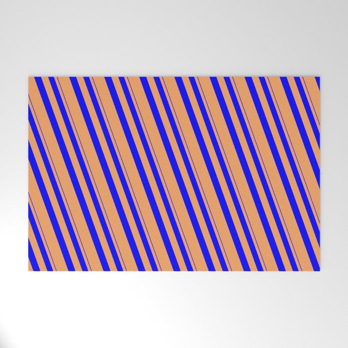 Blue & Brown Colored Lined/Striped Pattern Welcome Mat