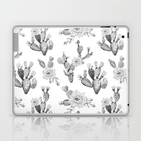 Cactus Rose Garden Black and White Laptop & iPad Skin