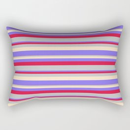 [ Thumbnail: Crimson, Grey, Bisque & Medium Slate Blue Colored Lined Pattern Rectangular Pillow ]