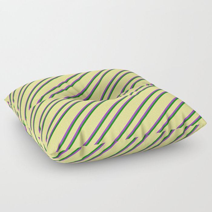 Tan, Dark Orchid & Green Colored Lined/Striped Pattern Floor Pillow