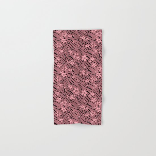 Pink floral pattern on a tiger background. Hand & Bath Towel