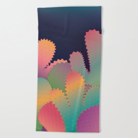 Colorful Glowing Cactus Beach Towel