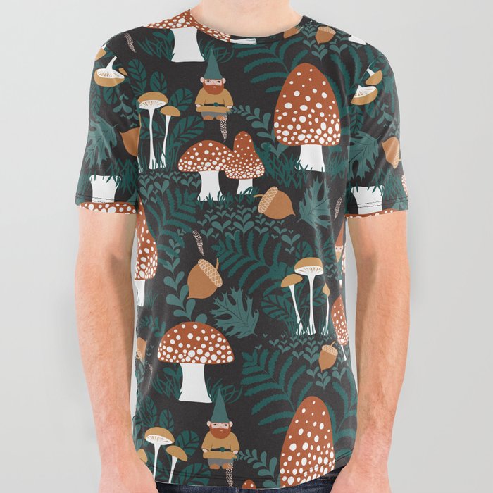 Mushroom Forest Gnomes All Over Graphic Tee