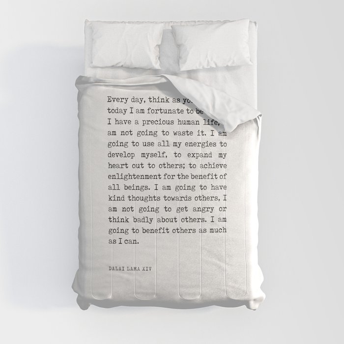 Think as you wake up - Dalai Lama Quote - Literature - Typewriter Print Comforter