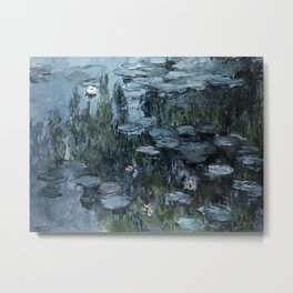 Claude Monet Water Lilies steel blue Metal Print