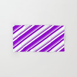[ Thumbnail: Dark Violet and Mint Cream Colored Pattern of Stripes Hand & Bath Towel ]