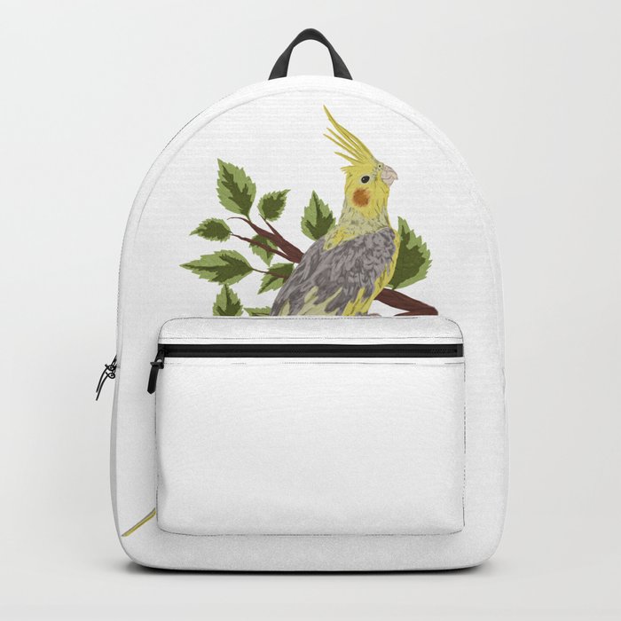  cockatoo nymph bird on branch with green leaves Backpack