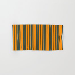[ Thumbnail: Dark Orange & Dark Slate Gray Colored Lined/Striped Pattern Hand & Bath Towel ]