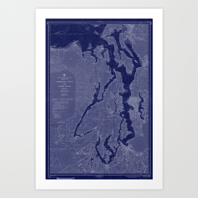 Nautical Map Of Puget Sound Puget Sound Washington State Nautical Chart Map Print 1956 Dark Blue, Map  Art Prints Art Print By Chartedwaters | Society6