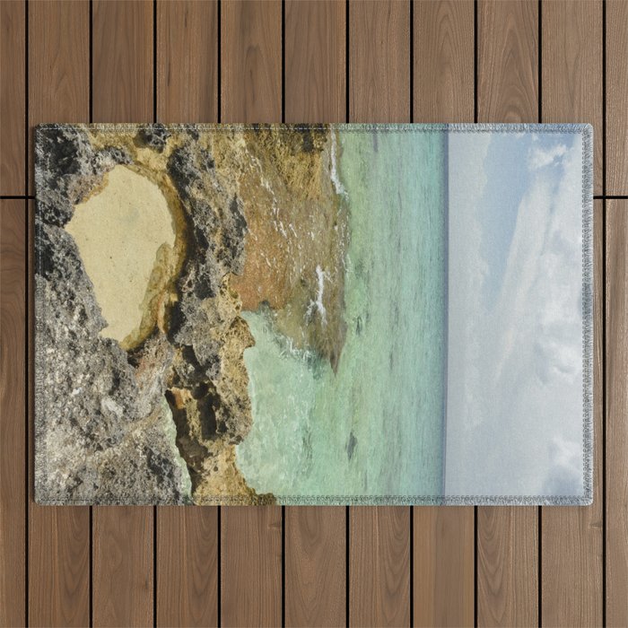 Mexico Beach Art Landscape Seascape Playa Isla Island Limestone Geology Nature Sailing Outdoor Rug