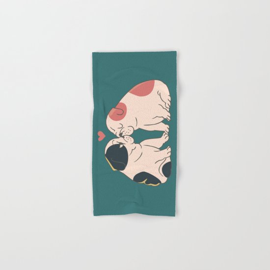 English Bulldog Kisses Hand & Bath Towel