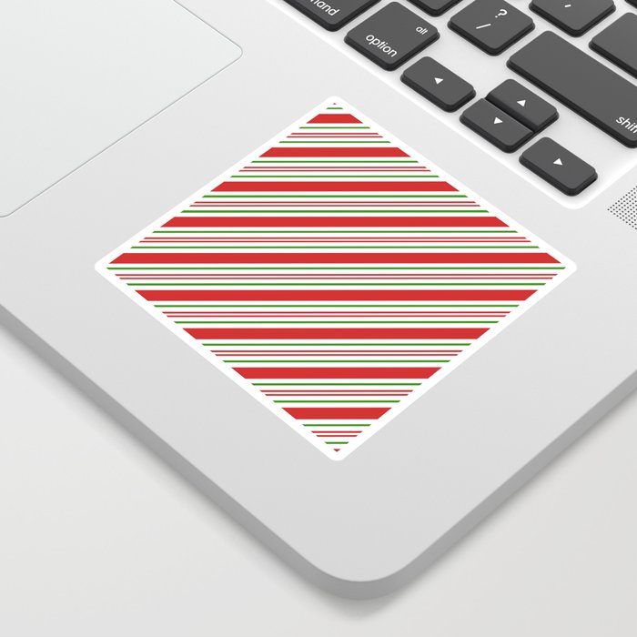 Red Green and White Candy Cane Stripes Thick and Thin Angled Lines Sticker