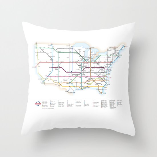 Interstate Highways as a Subway Map Throw Pillow