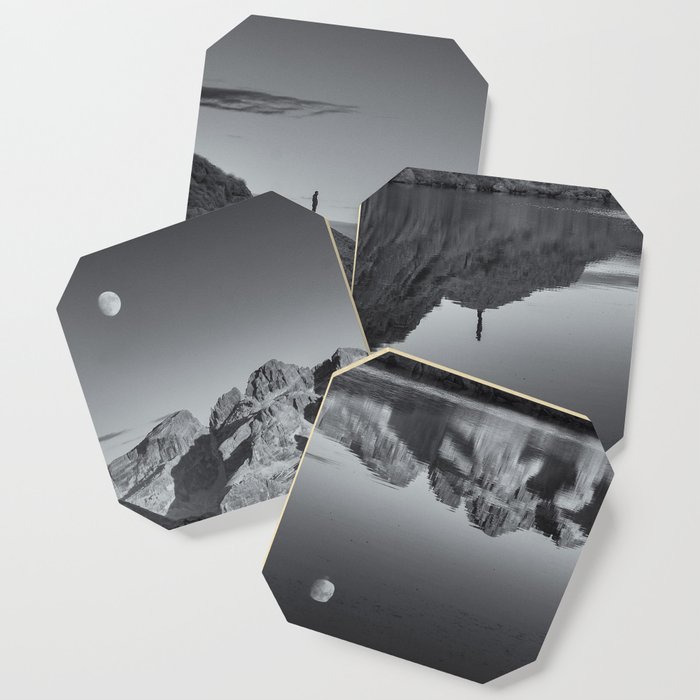 Moon shadow; reflection of the twilight moon on lake natural wonder black and white photograph - photography - photographs for home and wall decor Coaster