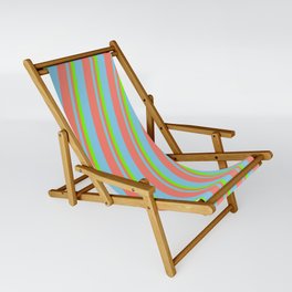 [ Thumbnail: Green, Sky Blue & Salmon Colored Pattern of Stripes Sling Chair ]