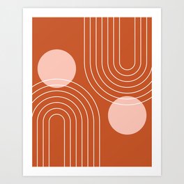 Mid Century Modern Geometric 64 (Rainbow and Sun Abstraction) Art Print