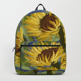 Sunflowers Backpack | Faerie, Pretty, Floral, Feminine, Digital, Cottagecore, Kawaii, Soft, Impressionist, Blue 