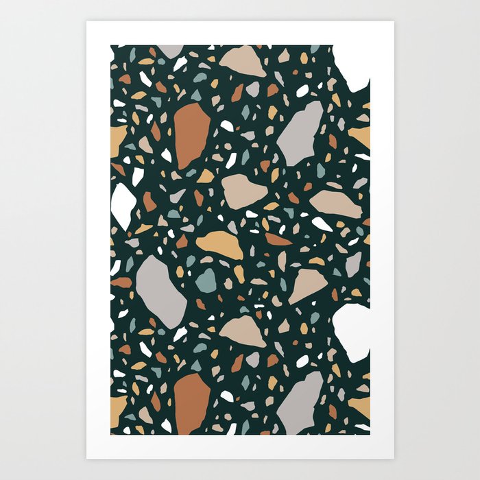 Terrazzo flooring pattern with traditional white marble rocks Art Print