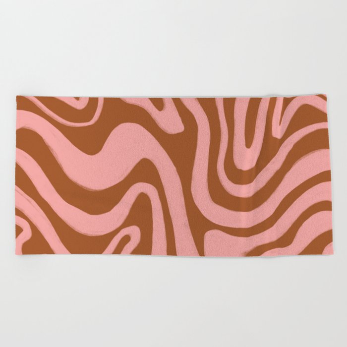70s Retro Liquid Swirl in Burnt Orange + Pink Beach Towel