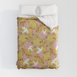 Birds & Flowers Duvet Cover | Illustration, Pattern, Curated, Garden, Spring, Dove, Watercolor, Cherries, Abstract, Digital 