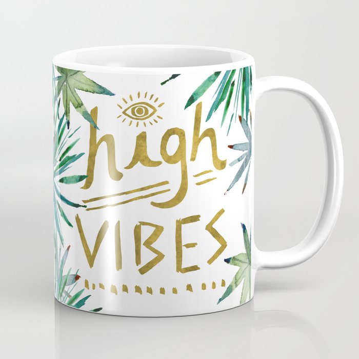HIGH VIBES Tropical Leaves Gold Coffee Mug