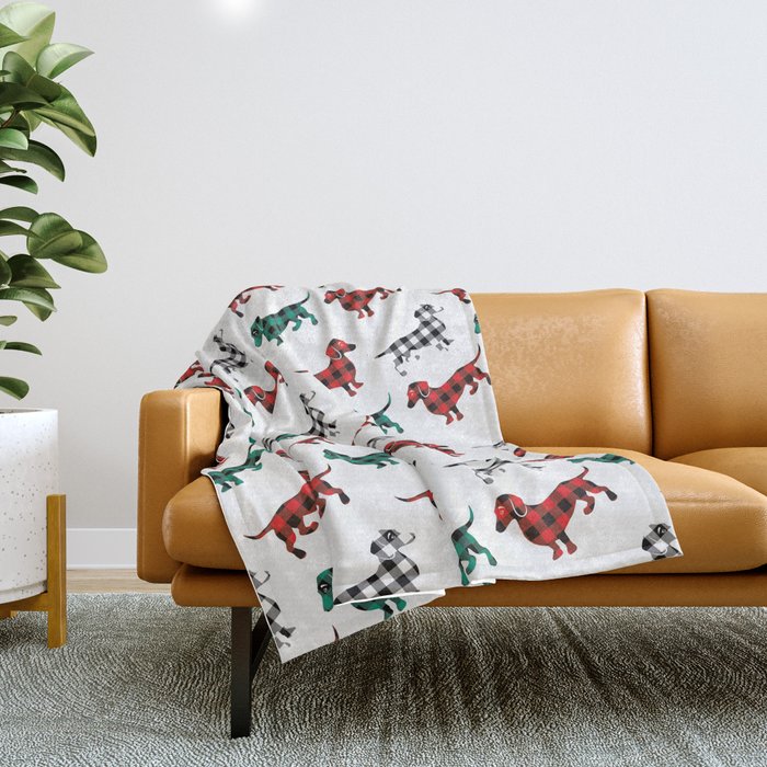 Christmas Dachshunds Red Flannel Throw Blanket