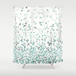 Floating Confetti - Cream Mint and Silver Shower Curtain