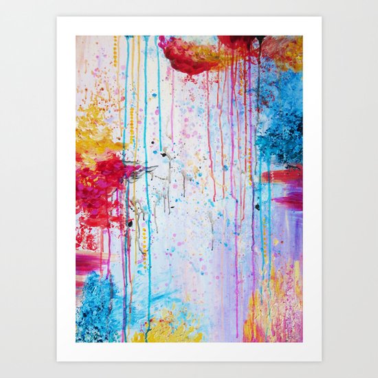 HAPPY TEARS Bright Cheerful Abstract Acrylic Painting, Drip Splat Bold Pink Red Purple Spring Art Art Print