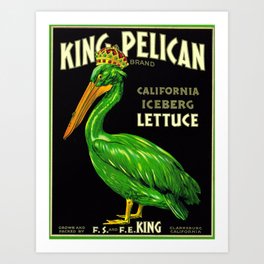 Advertising Vintage Poster-King Pelican California Lettuce - Vintage Produce Ad Poster Art Print
