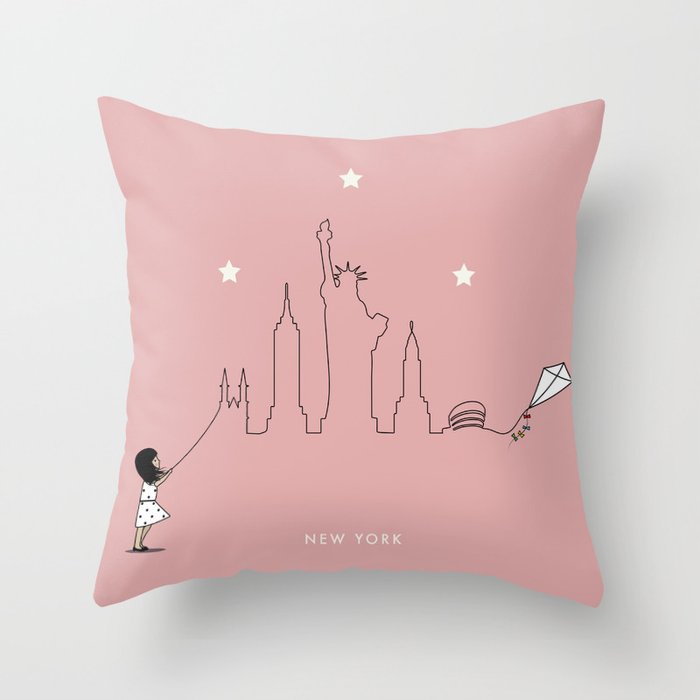 New York Skyline Kite Throw Pillow
