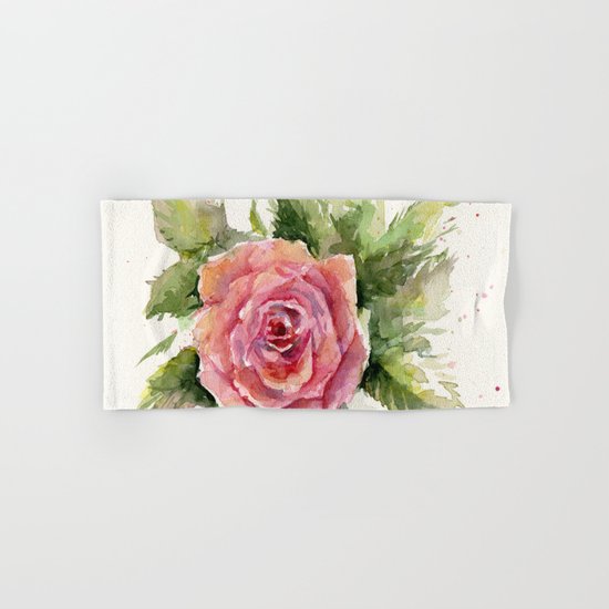 Red Rose Watercolor Pink Rose Flower Floral Art Hand & Bath Towel