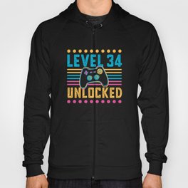 Gaming Level 34 Unlocked 34th Birthday Gamer Gift Hoody