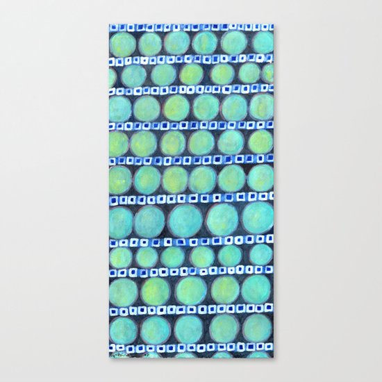 Rows of Blue Iridescent Circles Pattern Canvas Print