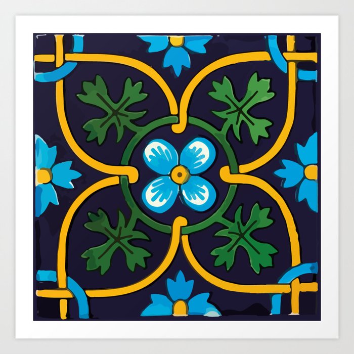 Art nouveau bouquet stylish hand crafted mexican tile Art Print