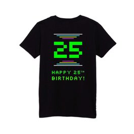 [ Thumbnail: 25th Birthday - Nerdy Geeky Pixelated 8-Bit Computing Graphics Inspired Look Kids T Shirt Kids T-Shirt ]