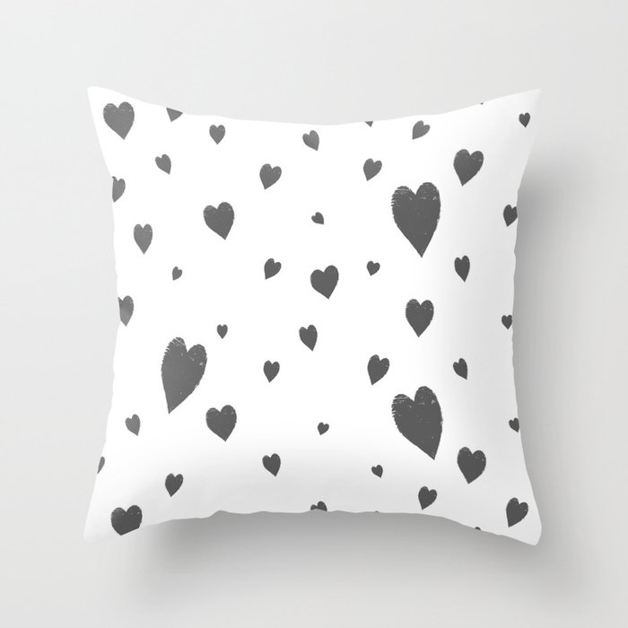 Hand-Drawn Hearts (Grey & White Pattern) Throw Pillow