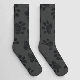 Dark Paws doodle seamless pattern. Digital Illustration Background. Socks