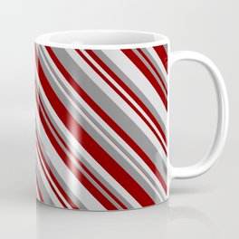 [ Thumbnail: Grey, Maroon, and Light Gray Colored Stripes Pattern Coffee Mug ]